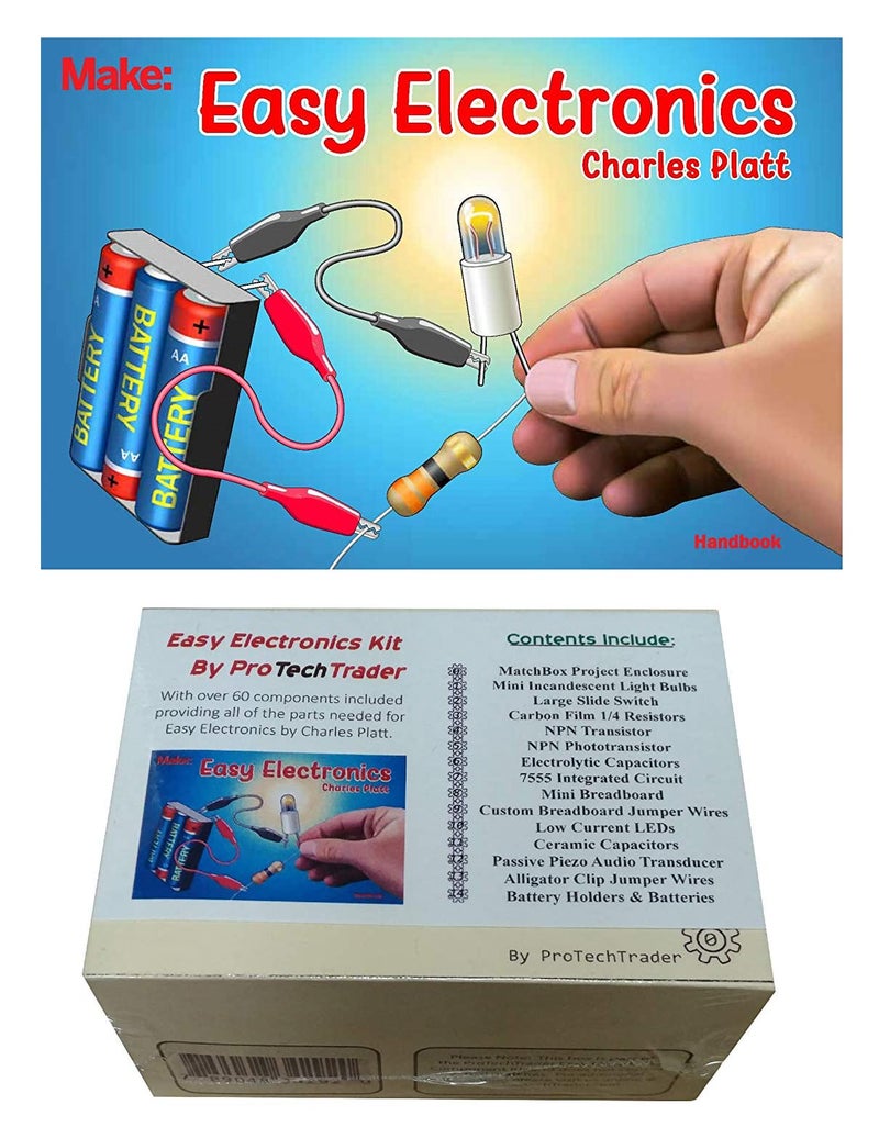 ProTechTrader Make: Easy Electronics Kit Bundle - Includes Paperback Handbook by Charles Platt and Electronic Components Pack by ProTechTrader - STEM Educational DIY - Image 1